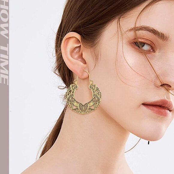 6 Pairs Vintage Bohemian Drop Dangle Earrings Boho National Style Hollow Petal H - Picture 2 of 7